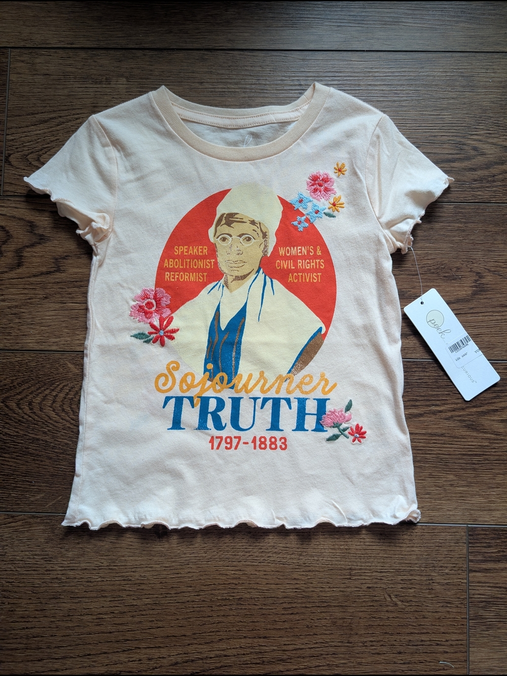 $ NWT Peek Girls Sojourner Truth Graphic Tee with Embroider Flower Detail